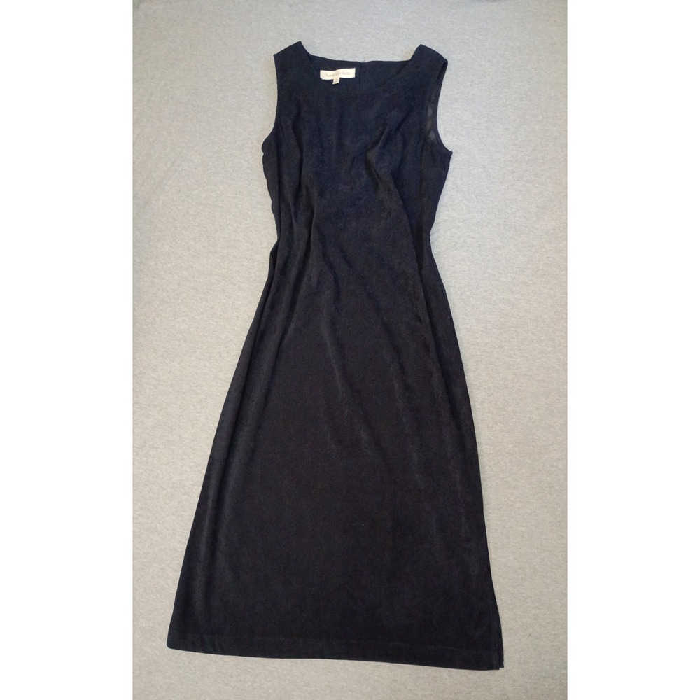 Sarah Elizabeth Black Faux Suede Sleeveless Midi Sheath Dress Petite 12P Slit